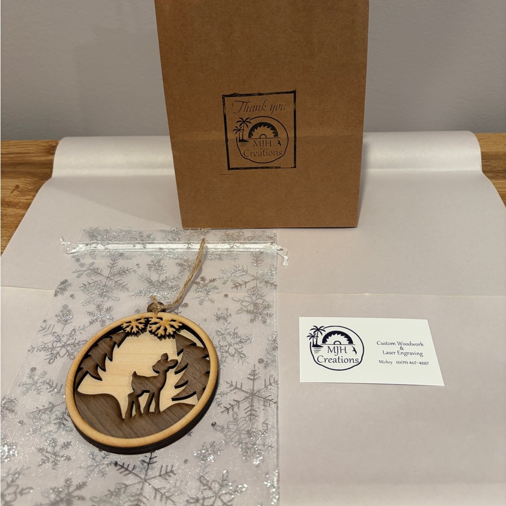 Reindeer/Tree (Dark) - Handmade Real Natural Wood Christmas Ornament